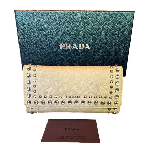PRADA Saffiano Studded Borchi Contential Wallet - Picture 1 of 11